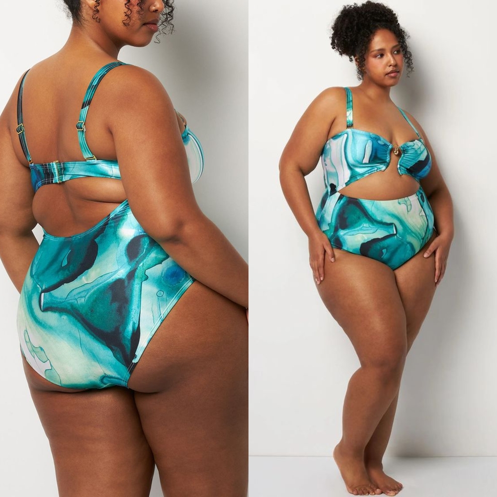☆Villa Fresca Vibrant Teal Marble Backless One-Piece Swimsuit☆